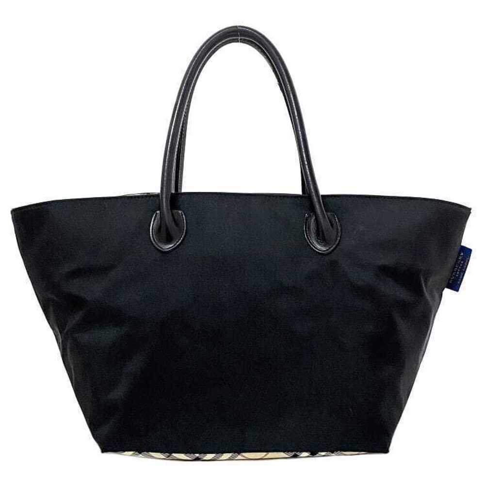 Burberry Tote Bag Black Beige Check Blue Label Leather Trapezoid